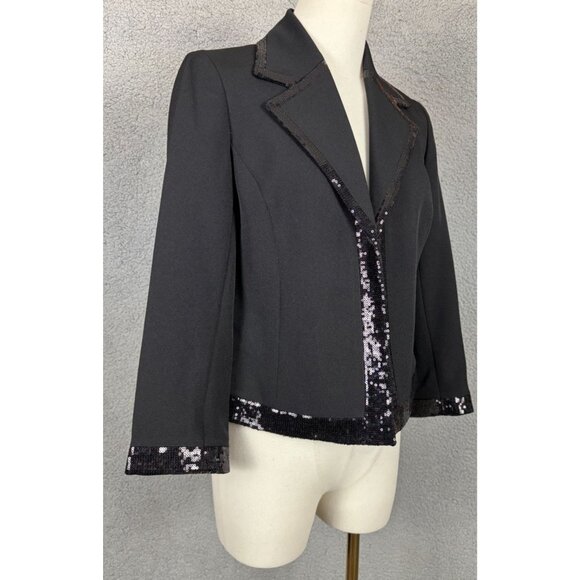 Kasper Women's Petite Sequin Tipped Open-Front Blazer Size 2P Black NWT's - Picture 3 of 8